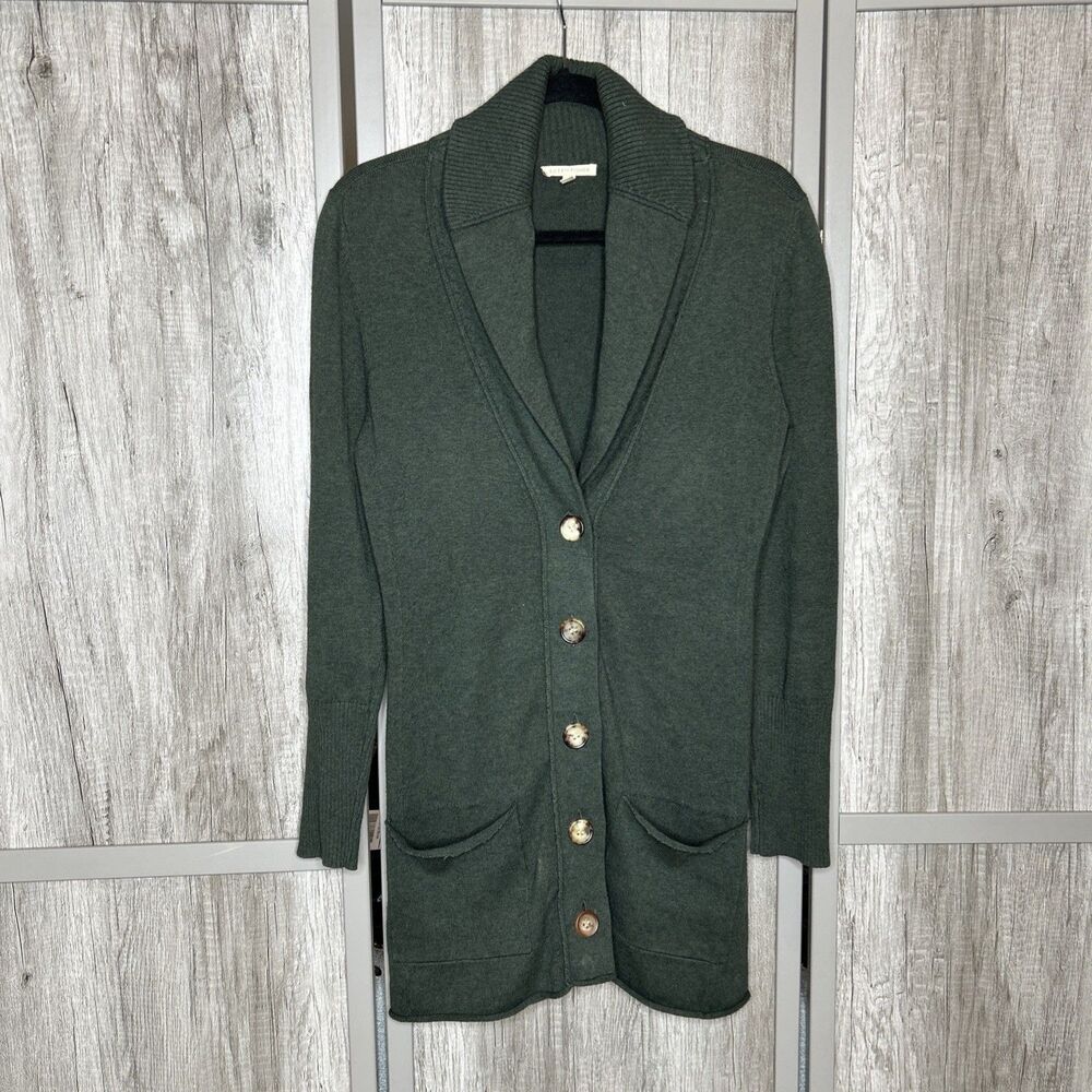 Eileen Fisher Cardigan Organic Cotton Cashmere Shawl Neckline Green